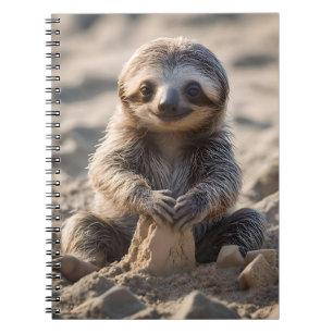 Baby Sloth Byggnad Sand Castles Anteckningsbok