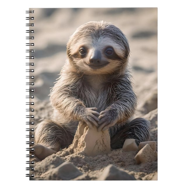 Baby Sloth Byggnad Sand Castles Anteckningsbok (Framsidan)