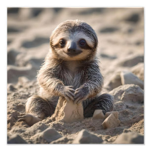 Baby Sloth Byggnad Sand Castles Fototryck