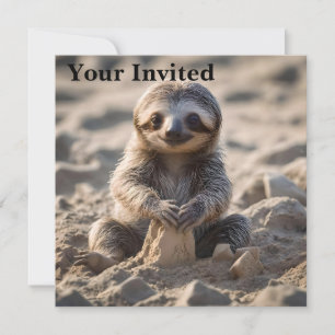 Baby Sloth Byggnad Sand Castles Inbjudningar
