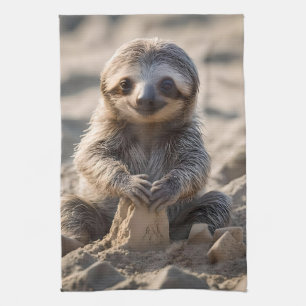 Baby Sloth Byggnad Sand Castles Kökshandduk