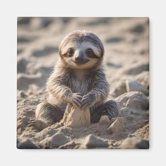 Baby Sloth Byggnad Sand Castles Magnet (Framsidan)