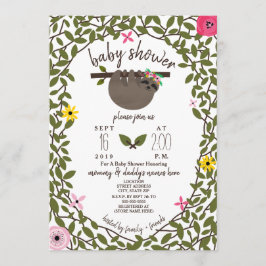 Baby Sloth Girl Baby Shower Greenery Inbjudningar