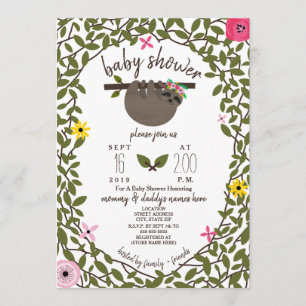 Baby Sloth Girl Baby Shower Greenery Inbjudningar