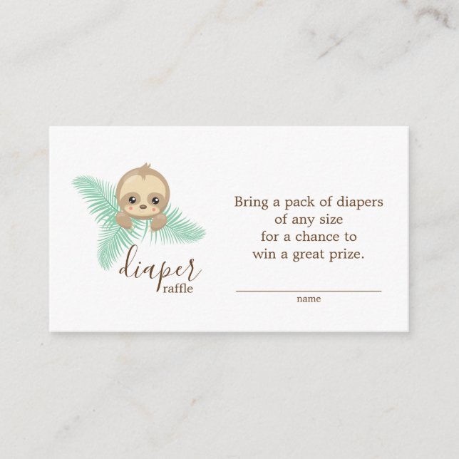 Baby Sloth Kön Neutral Diaper Raffle Biljett Tilläggskort (Framsida)