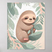 Baby Sloth Nursery Print Poster väggkonst