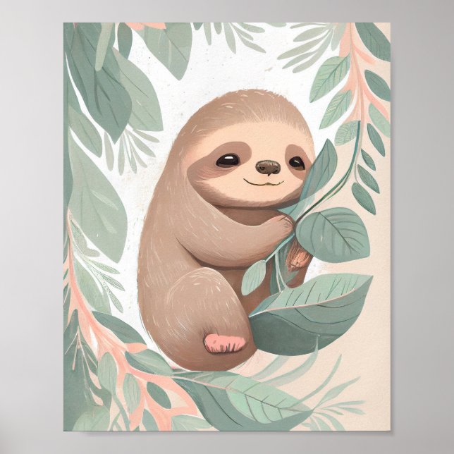 Baby Sloth Nursery Print Poster väggkonst (Framsidan)