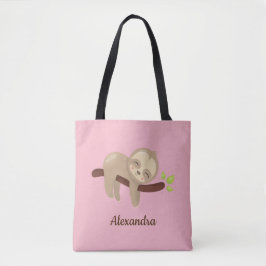 Baby Sloth på Gren Cute Animal Illustration Rosa Tygkasse