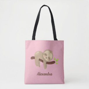 Baby Sloth på Gren Cute Animal Illustration Rosa Tygkasse