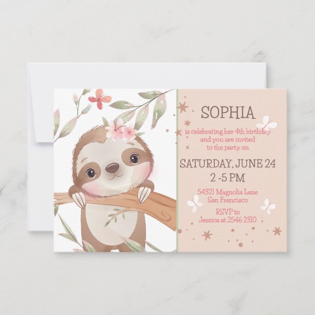 Baby Sloth på Träd-födelsedagen Inbjudningar (Framsida)