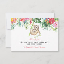 Baby Sloth Tropical Blommigt Baby Shower Tack Kort