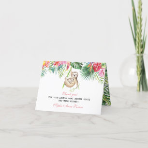 Baby Sloth Tropical Blommigt Baby Shower Tack Kort