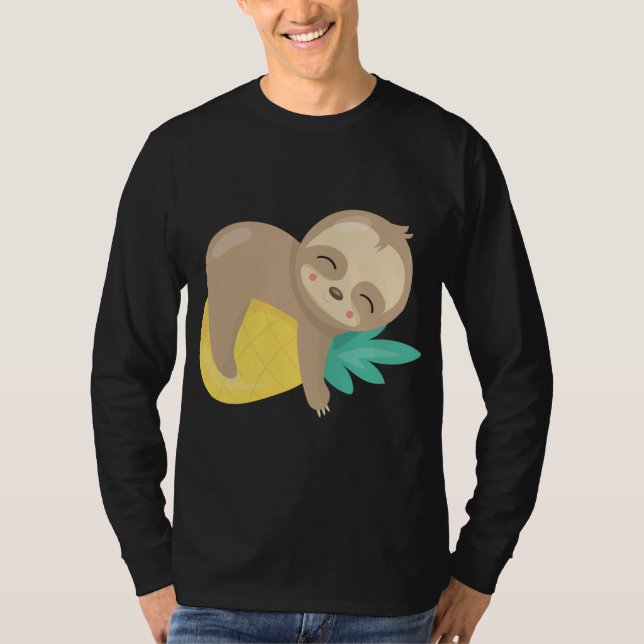 Baby Sloth Tropical Pineapple Fruit Cute T Shirt (Framsida)