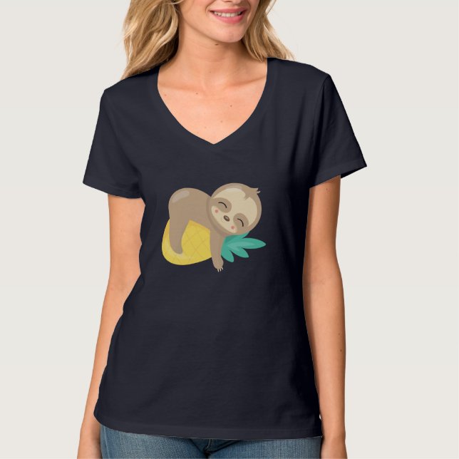 Baby Sloth Tropical Pineapple Fruit Cute T Shirt (Framsida)