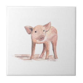 Baby-smågrilet gris Boskap Farmyard vattenfärg Kakelplatta