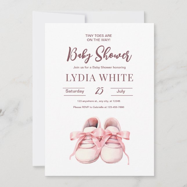 Baby Sneakers Baby Shower-inbjudan, Flicka Inbjudningar (Framsida)