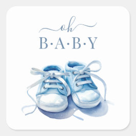 Baby Sneakers Baby Shower-inbjudan, Pojke Fyrkantigt Klistermärke