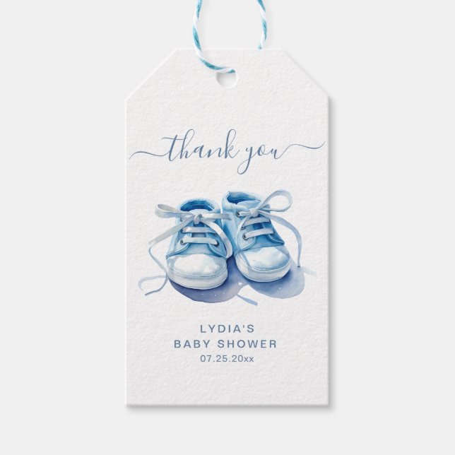 Baby Sneakers Baby Shower-inbjudan, Pojke Presentetikett (Framsidan)