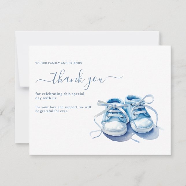 Baby Sneakers Baby Shower-inbjudan, Pojke Tack Kort (Framsida)