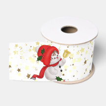 Baby Snöman Med Klocka Jul Satin Band