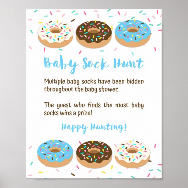 Baby Sock Hunt Blue Donut Sprinkle-speltecken Poster (Framsidan)