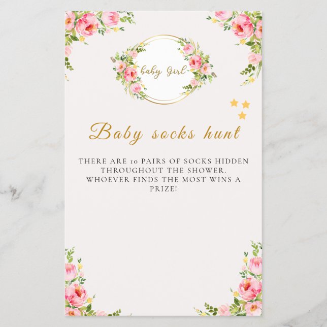Baby Sock Hunt Game, Baby Shower Game Flyer (Framsidan)