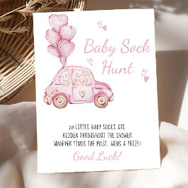 Baby Sock Hunt Rosa Ballons Baby Shower Game Poster