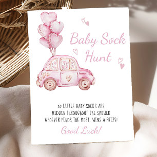 Baby Sock Hunt Rosa Ballons Baby Shower Game Poster