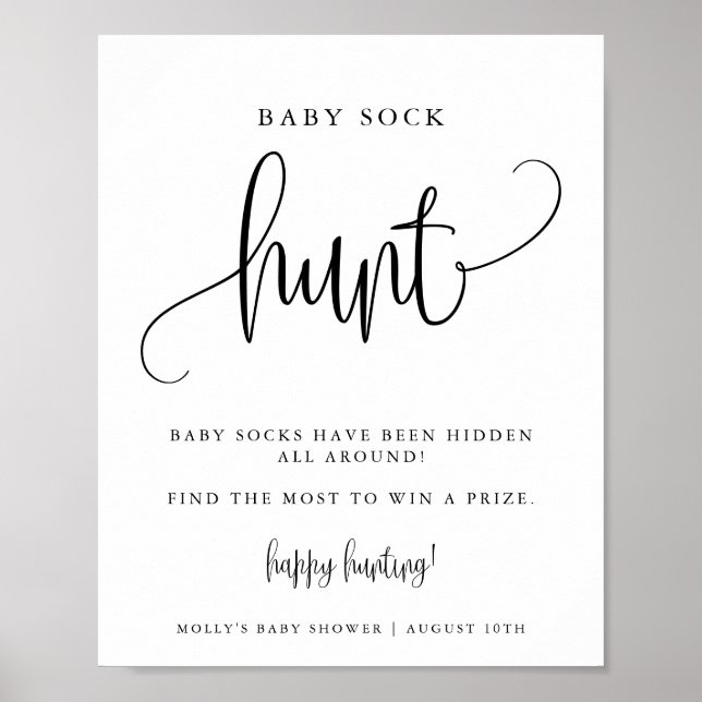 Baby Sock Hunt Shower Game Minimalist Calligraphy Poster (Framsidan)