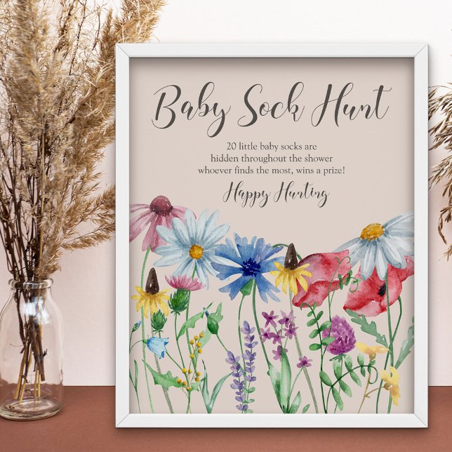 Baby Sock Hunt WildblomBaby Shower Game Poster (Baby Sock Hunt baby shower game sign from my Wildflower Charm collection)