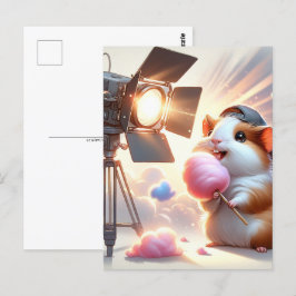 Baby, söt djur med bomullskandy, postkorsning vykort