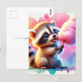 Baby, söt djur med bomullskandy, postkorsning vykort