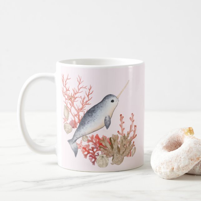 Baby söt Narwhal Sea seashells Coffee Mugg (Med munk)