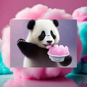 Baby, söt Panda som äter bomullskandy, vykort