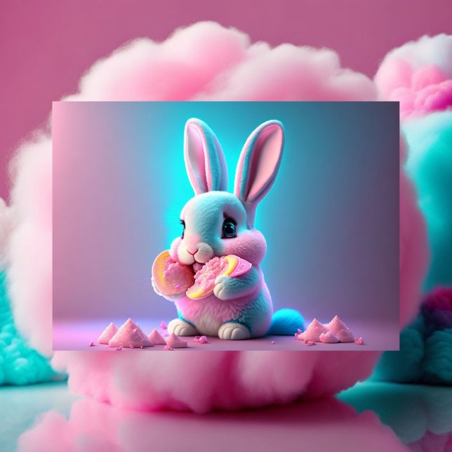 Baby, söt, tecknad rosa, bunnyätande matsalar vykort (Skapare uppladdad)