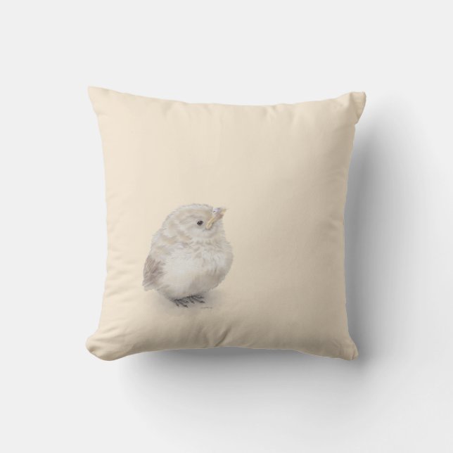 Baby Sparrow Digital Watercolor Kudde (Framsida)