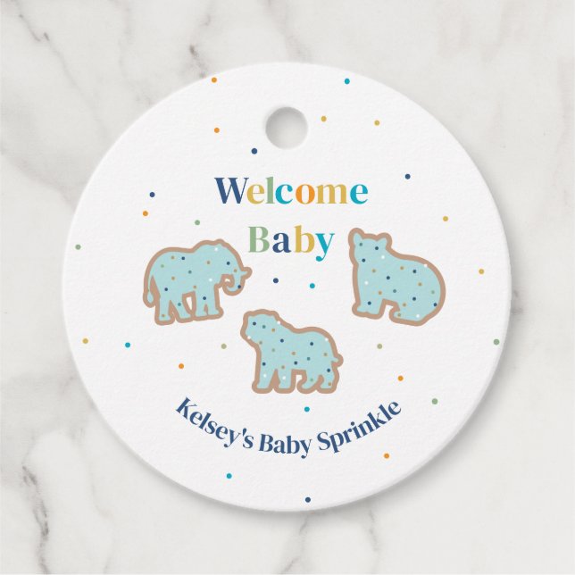Baby Sprinkle Animal Cookies Boy Shower Gåvor Etiketter (Framsida)