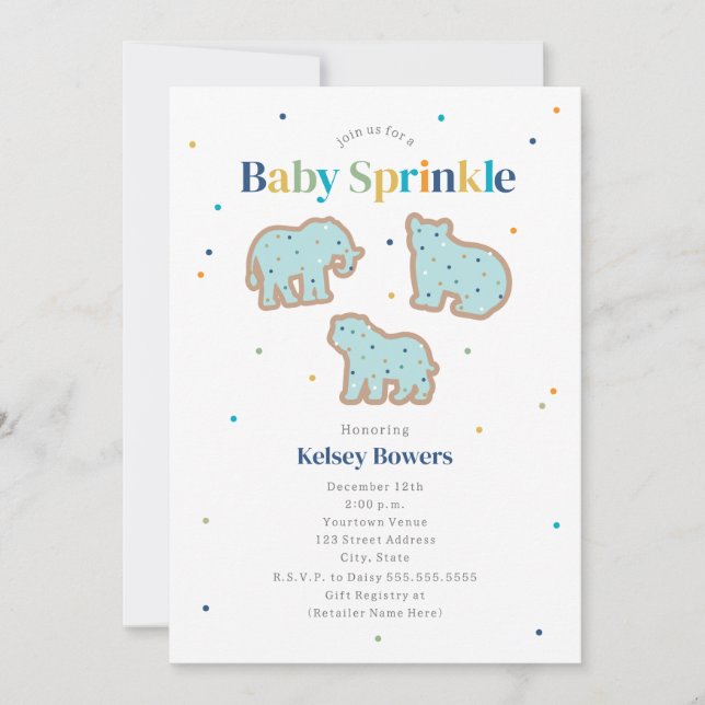 Baby Sprinkle Animal Cookies Boy Shower Inbjudningar (Framsida)