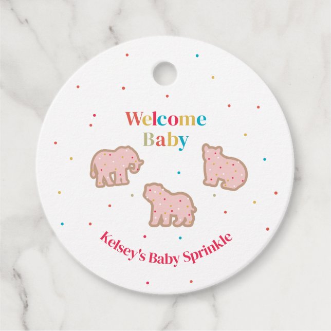 Baby Sprinkle Animal Cookies Girl Shower Gåvor Etiketter (Framsida)