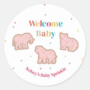 Baby Sprinkle Animal Cookies Girl Shower Runt Klistermärke