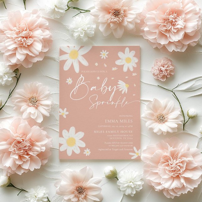 Baby Sprinkle, Baby Shower Inbjudan rosa Daisy (Skapare uppladdad)