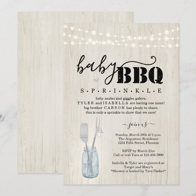 Baby Sprinkle BBQ - Couple’s Baby Q Barbeque Invit Inbjudningar (Fram/baksida)