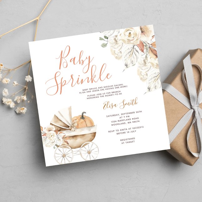Baby Sprinkle Blommigt Pumpkin Carriage Baby Showe Inbjudningar (Skapare uppladdad)
