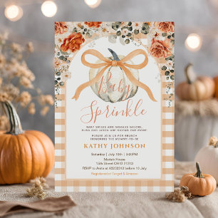 Baby Sprinkle Bow Gingham Pumpkin Baby Shower Inbjudningar