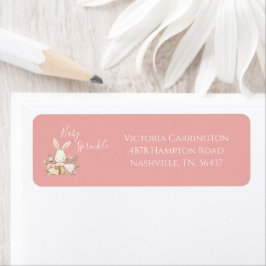 Baby Sprinkle Bunny Rosa Baby Shower Returadress Etikett