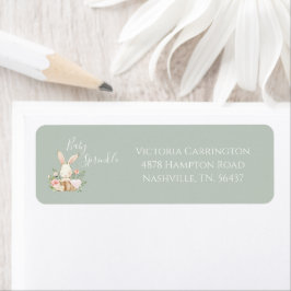 Baby Sprinkle Bunny Sage Grönt Baby Shower Returadress Etikett
