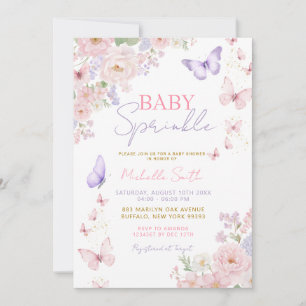 Baby Sprinkle Butterfly Mjuk Blommig Bebis Shower Inbjudningar