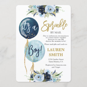 Baby Sprinkle by Mail Navy Blue-ballongduschpojke Inbjudningar