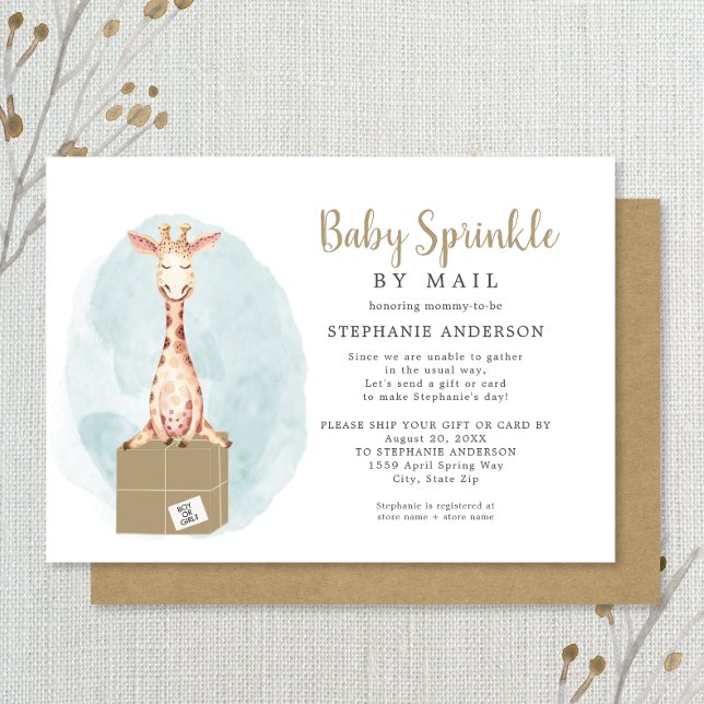Baby Sprinkle by Mail - neutralt giraffe + box Inbjudningar (Skapare uppladdad)