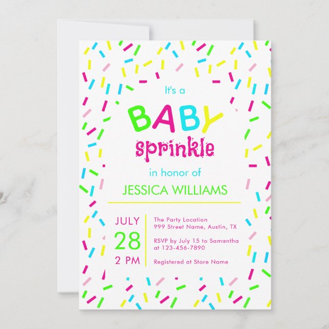 Baby Sprinkle Colorful Rainbow Sprinkles Shower Inbjudningar (Framsida)